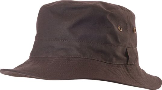 Caution Oilskin Bucket Hat – Brown